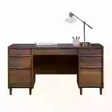 Walnut Effect Executive Desk with Flip Down Keyboard Shelf